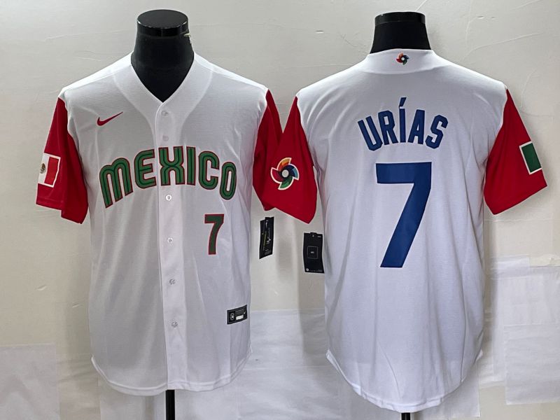 Men 2023 World Cub Mexico #7 Urias White blue Nike MLB Jersey11